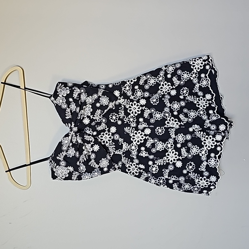 MAIN STRIP navy blue eyelet lace bow romper